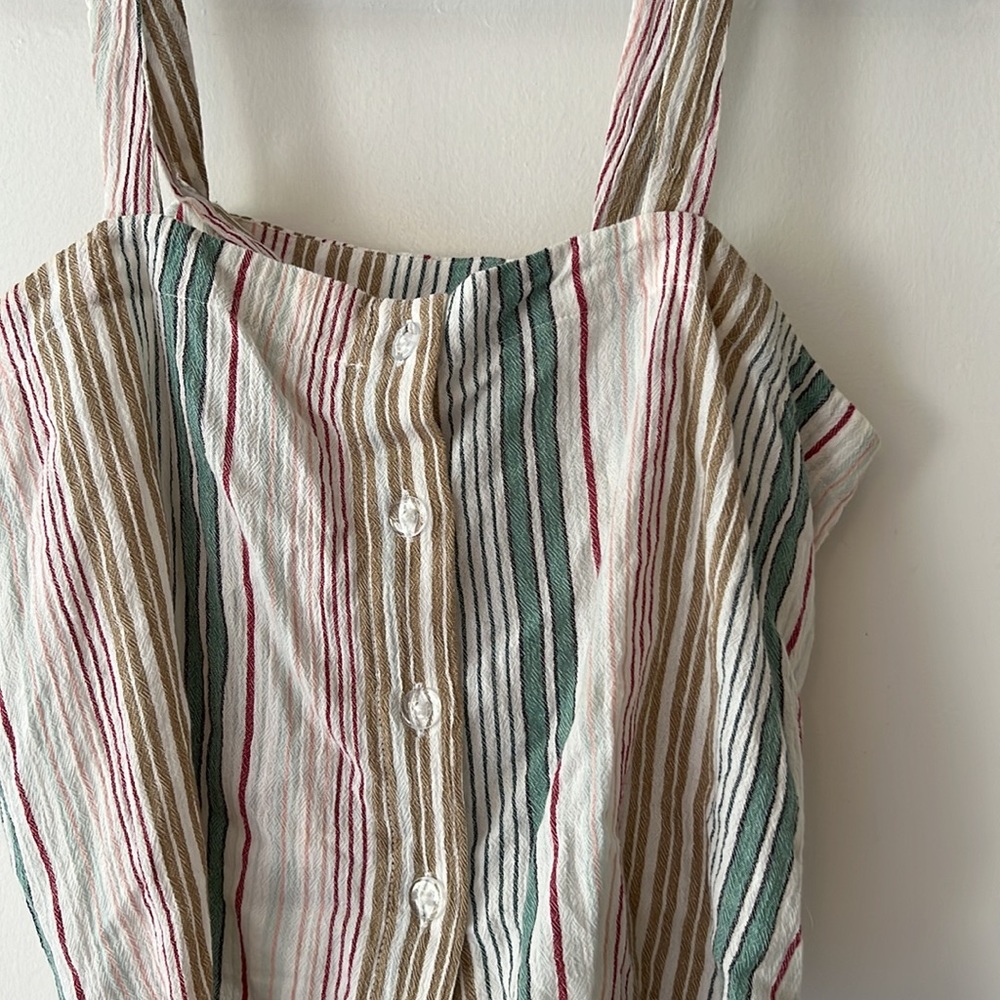 Loft Beach green and tan striped set. Tank top with front buttons and shorts. - Picture 5 of 8